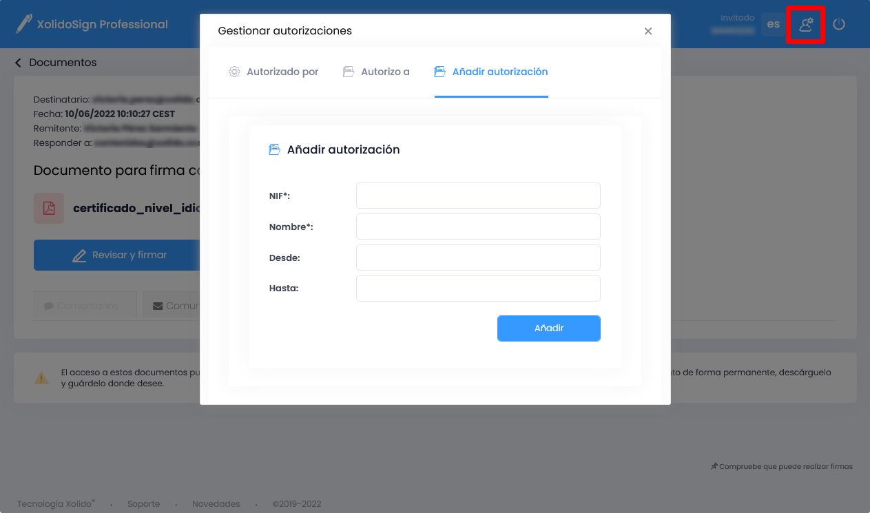 Autorización de usuarios externos (invitados) a terceras personas para acceder a su cuenta