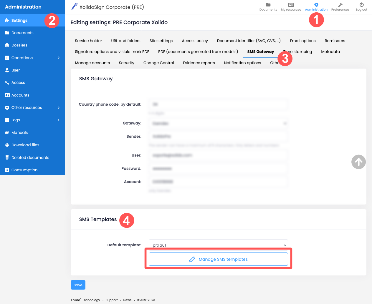 SMS template management