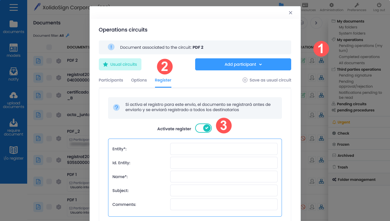 Registration Entry / Exit by operation circuit