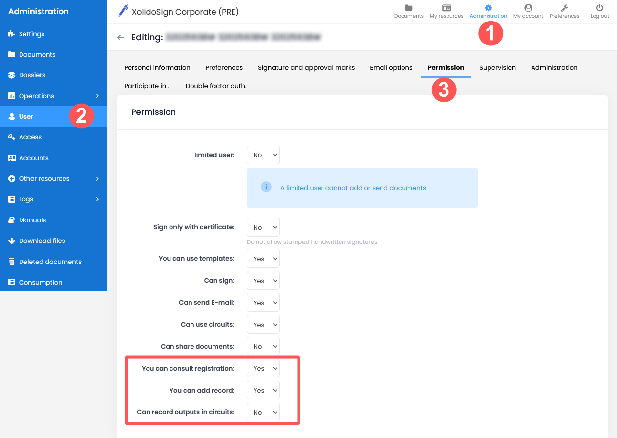 User permissions in the Check In / Check Out Register