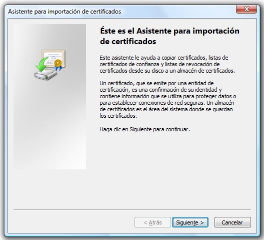 Asistente para importación de certificados