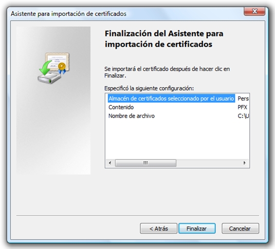 Asistente para importación de certificados