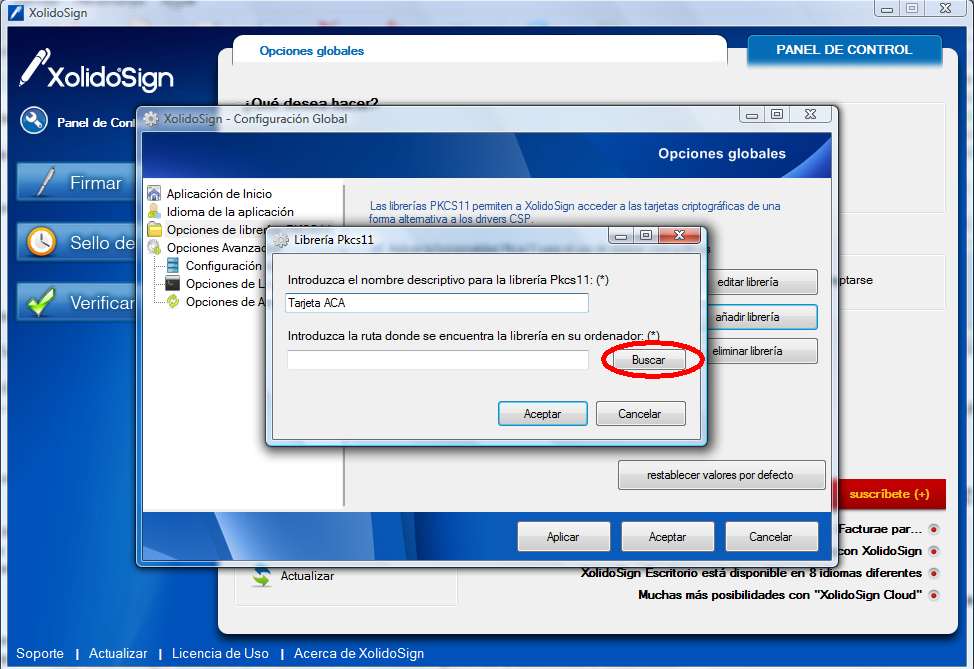 XolidoSign Desktop - Configuración Global > Librería Pkcs11