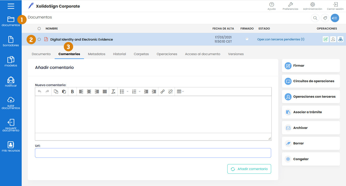 Comentarios en la ficha del documento