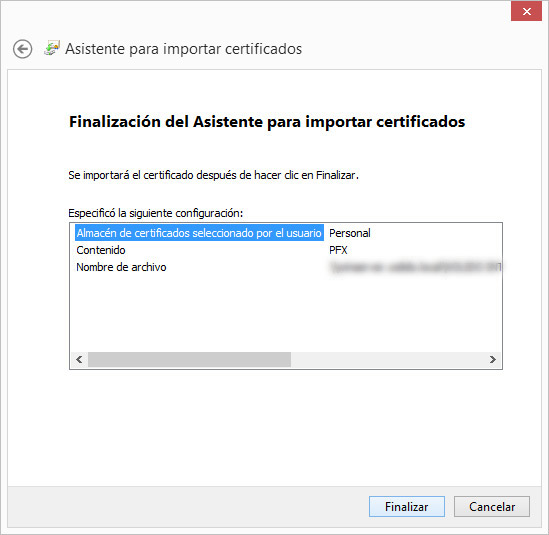 Asistente para importación de certificados