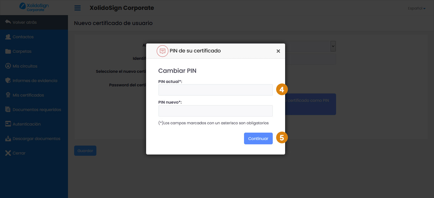 Protección de certificado en nube con PIN para firmar