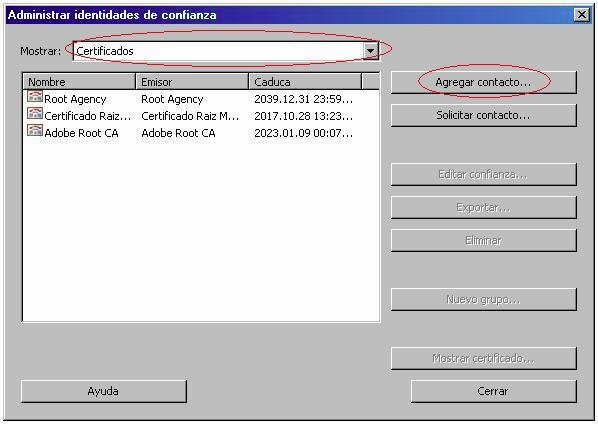 Fig. 2. Menú de administración de entidades de confianza