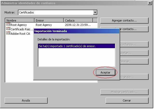 Fig. 6. Finalización del proceso de importación de certificado raíz de confianza.