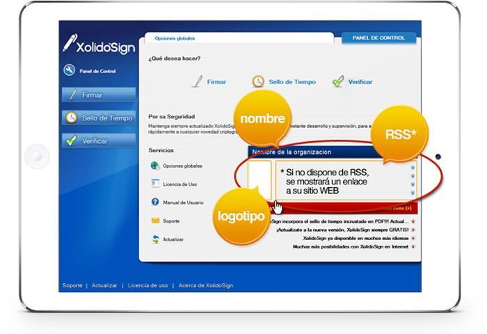 Versión personalizada con logotipo y RSS de la organización
